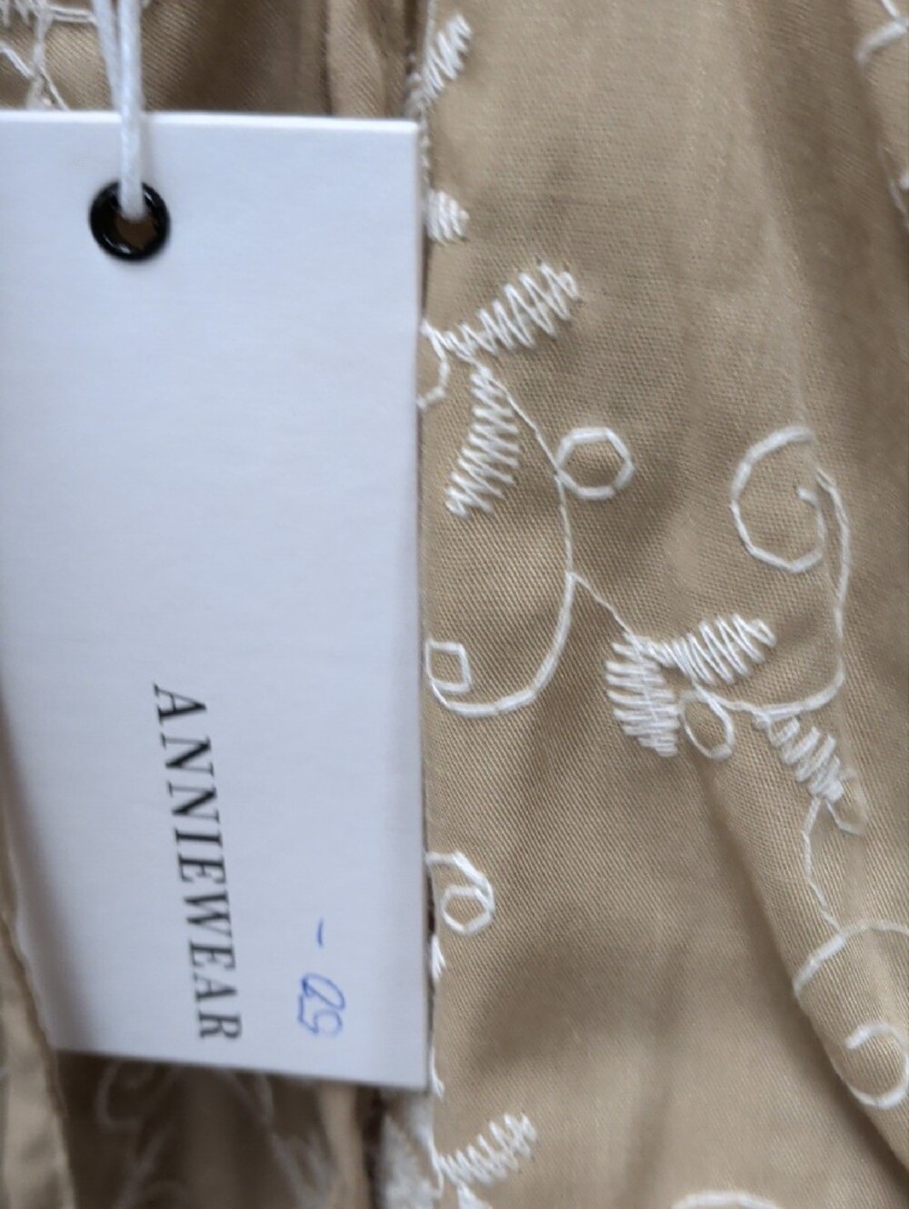 Embroidered Taupe Peasant Blouse with White Floral Detail - Picture 3 of 4